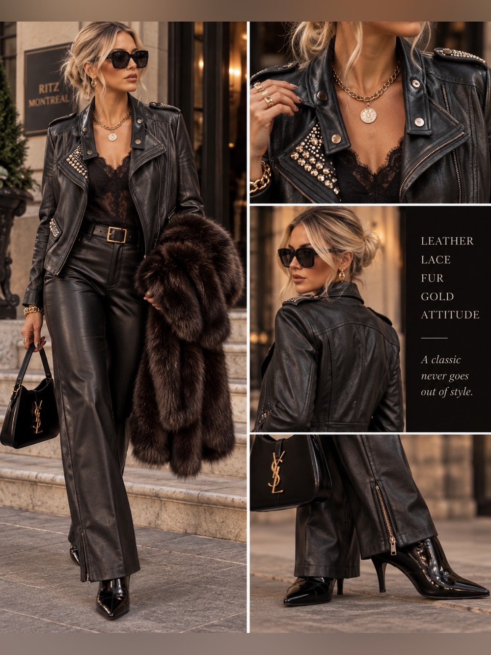 Simon Chang Black Stud-Embellished Leather Look  Moto Jacket